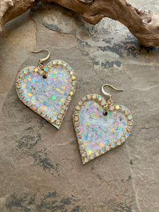 White Rhinestone Heart Earrings